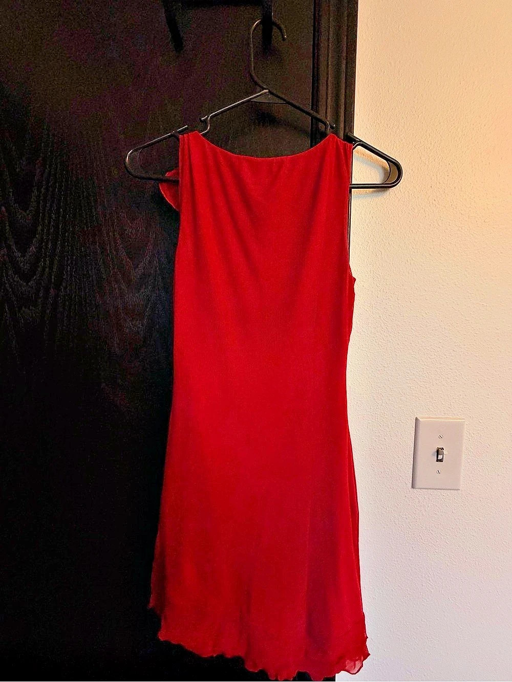 Princess Polly Mini Dress Red Asymmetrical Hem with Rose on Shoulder - Picture 2 of 3